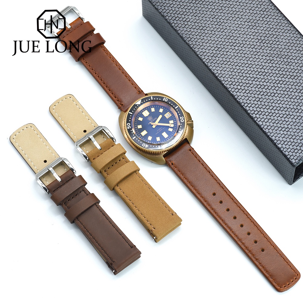 Leather Watch Strap 20mm 22mm With Quick Release Watch Band For Women Men's Silver/Black Buckle
