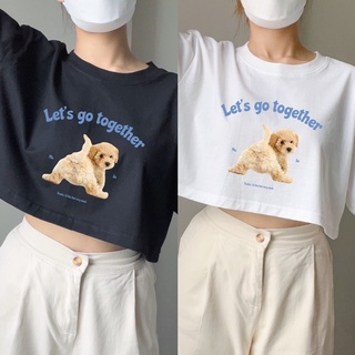 เสื้อลายหมา เสื้อครอป เอวลอย crop เสื้อลายสัตว์ animal น่ารัก โอเวอร์ไซส์ เกาหลี