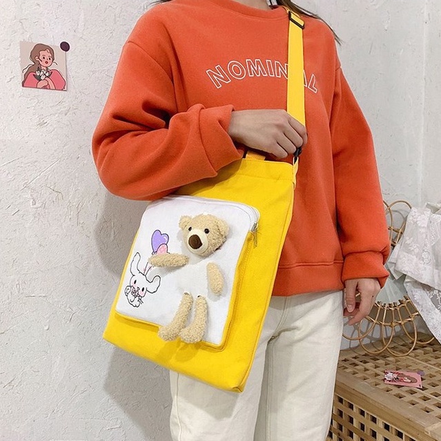 กระเป๋าผ้า หมีแคนวาส เนื้อหนา ใบใหญ่ เกาหแฟชั่น น่ารัก หมี ตุ๊กตา ราคา ถูกที่สุด ดีลบีเคเค แกลเลอรีภาพที่ 7