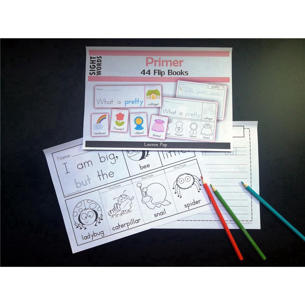 Fluency Flip Books Practice Paper Preschool English Homework Color/Number/Pre-Primer Sight Words/Primer/Grade 1