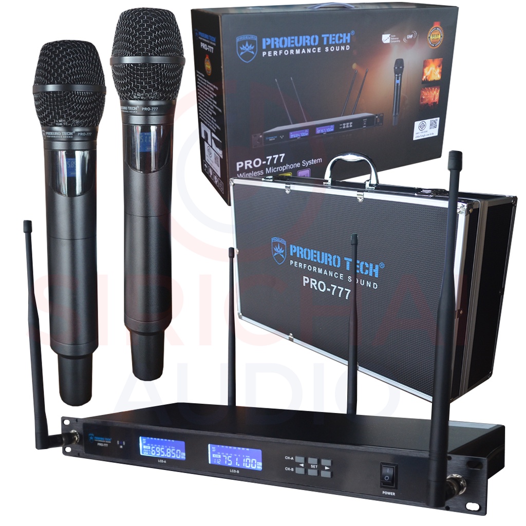 ไมค์ลอยคู่ PROEUROTECH รุ่น PRO777 ปรับคลื่นความถี่UHF 4เสาสัญญาณ พร้อมกล่อง