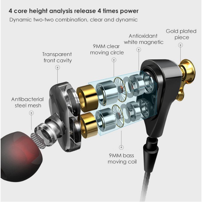 Qkz 3.5 มม.4d สเตอริโอเบส Dual สเตอริโอ HiFi หูฟังพร้อมไมโครโฟนสําหรับ xiaomi โทรศัพท์ทั้งหมด