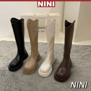 รองเท้าบู๊ทส์ความยาวเข่าสไตล์เกาหลีสําหรับผู้หญิง 【Nini】