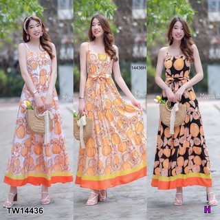 J14436 Maxi Dress เดรส สายเดี่ยว ลายส้ม