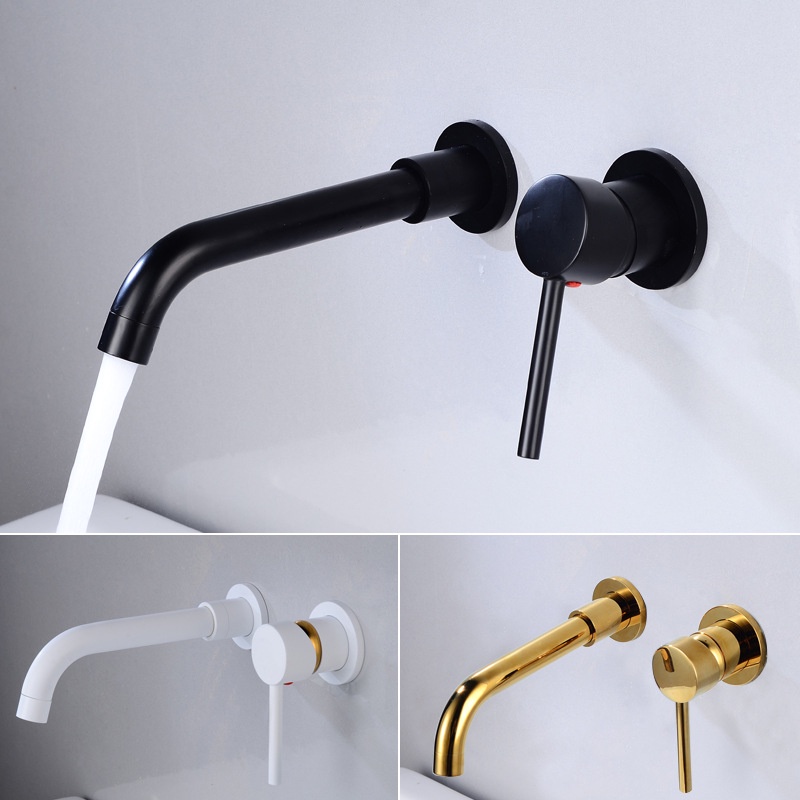 ก๊อกน้ำอ่างล้างหน้า แบบติดผนัง ก๊อกน้ำผสมร้อนและเย็น สีดำ สีทอง ใช้ในห้องน้ำ คุณภาพดี