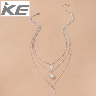 Simple jewelry Imitation jade inlaid three-necklace Moon disc multi-necklace for girls for wom