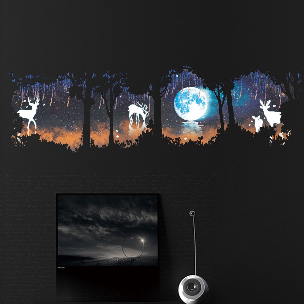 Fawn Forest Moon Window Home Decoration Wall Sticker Bedroom Decal Mural Decor