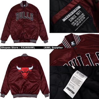 เสื้อแจ็กเก็ต VINTAGE NBA BULLS โลโก้หัวหลัง สีแดงเข้ม ป้ายแท็กเย็บปักถักร้อย ป้ายสตาร์ท