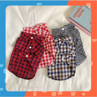 [🚚 พร้อมส่ง] เสื้อเชิ้ตแขนสั้นแมว รุ่นบารอน Baron Plaid Shirt ชุดหมา ชุดสุนัข ชุดแมวน่ารัก ชุดแมว