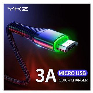 🛒YKZ⭐ สายชาร์จ MicroUSB  3A มีไฟ+LED  ชาร์จโทรศัพท์มือถือ Android วัสดุคุณภาพดี ของแท้100%รับประกันของแท้100%คืนเงินได้