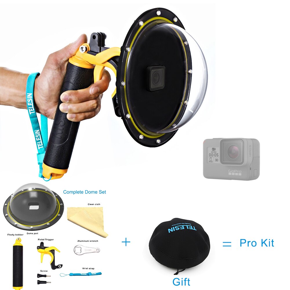 TELESIN Dome Port Cover Lens Housing Case Floating Handle Grip Bobber