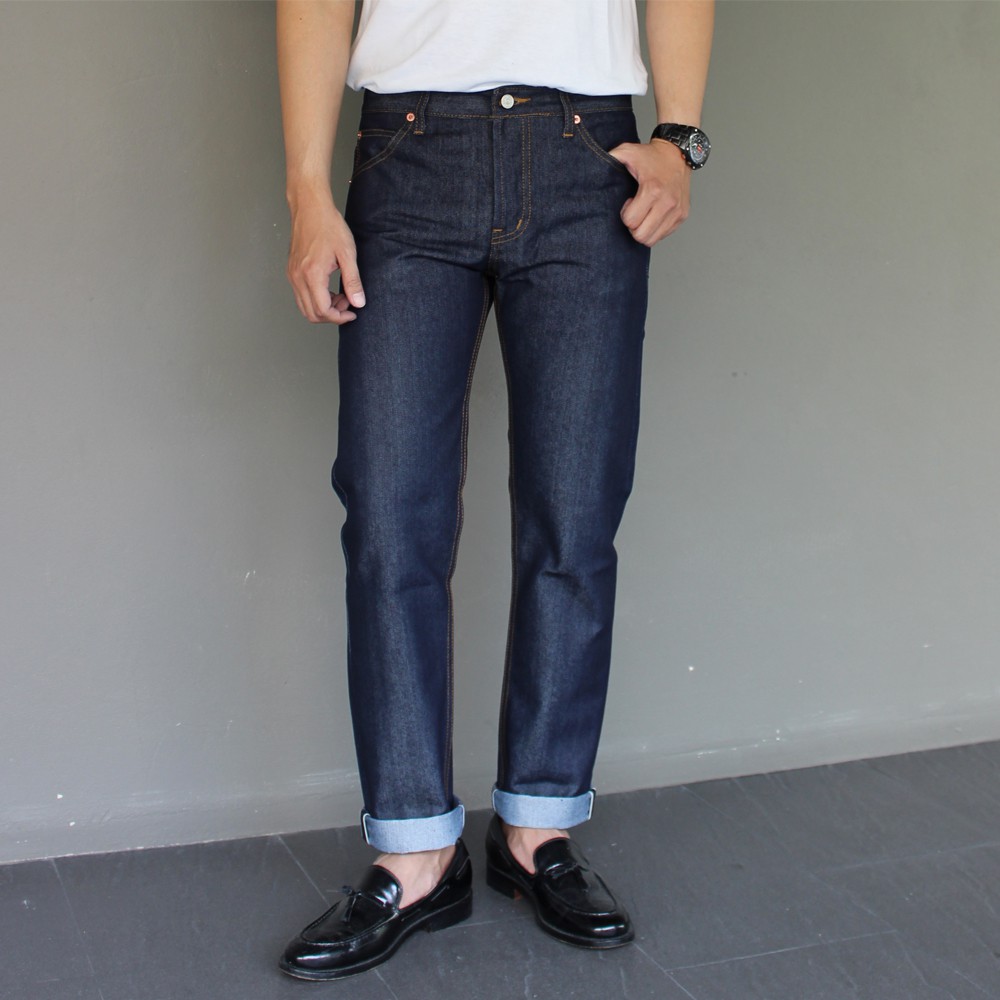 Golden Zebra Jeans กางเกงยีนส์ชายผ้าดิบริมแดงขากระบอกสีน้ำเงิน(sizeเอว 28-40) #K006