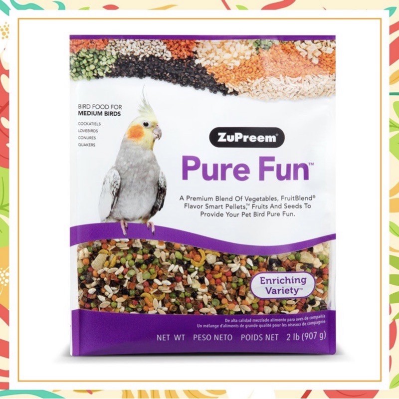 Zupreem Pure Fun สูตรรวมผลไม้ ผัก เเละเมล็ดธัญพืช สำหรับนกขนาดกลาง ( Medium Bird )