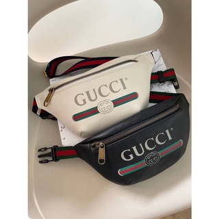 สด-ผ่อน📌แท้💯 GUCCI SMALL GUCCI PRINT LEATHER BELT BAG