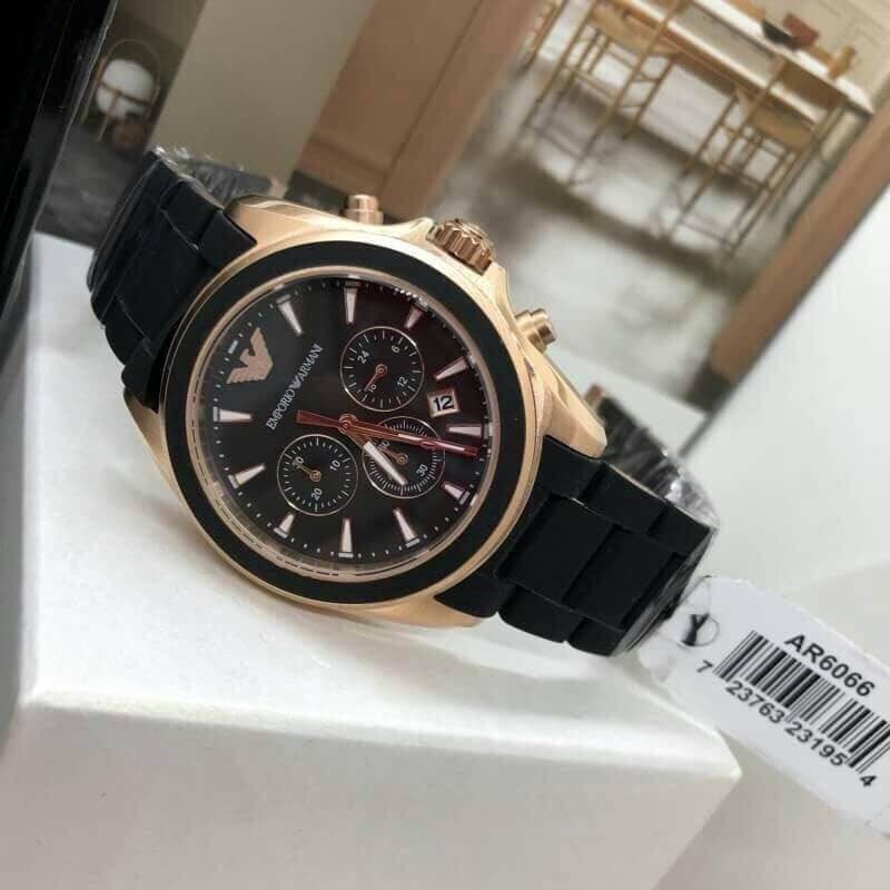 นาฬิกา ของแท้ ARMANI Sportivo 44mm Black Dial Black Leather Chronograph Men's Watch AR6066