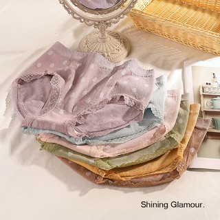 Shining glamour 916# กางเกงในผ้าทอ ลายวงกรมเล็กๆ ดีเทลขาลูกไม้ สีน่ารัก