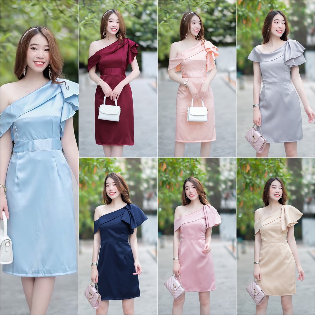 hbstation.shop เสื้อผ้าผู้หญิง Dressออกงาน สีฟ้า แดง ครีม เทา กรม ชมพู โอรส พร้อมส่ง