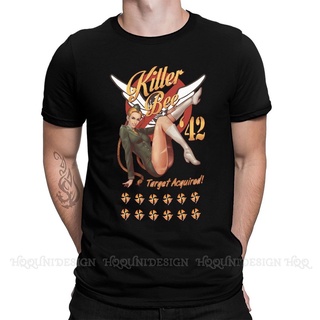 Tshirtคอลูกเรือcrew neckเสื้อยืดผ้าฝ้าย แขนสั้น พิมพ์ลาย Killer Bee Pin Up World War 2 WWII สไตล์คลาสสิก สําหรับผู้ชาย G