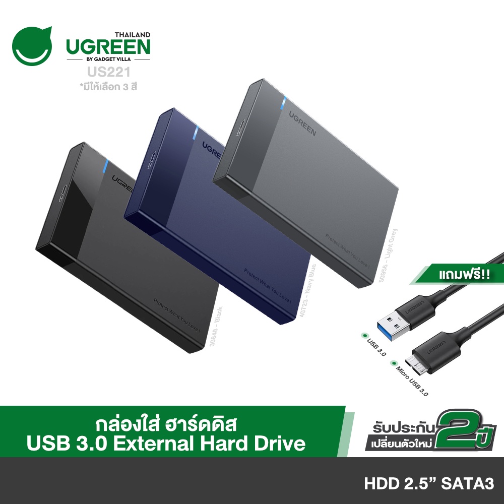 UGREEN รุ่น 30848 กล่องใส่ฮาร์ดดิสExternal Hard Drive Enclosure Adapter USB3.0 to SATA Hard Disk Case