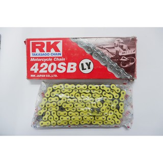 โซ่ RK 420-120 ( สีเหลือง ) อุปกรณ์แต่งรถ อะไหล่แต่งรถ อะไหล่มอเตอร์ไซค์ มอเตอร์ไซค์ แต่งรถมอเตอร์ไซค์ โซ่ ของแต่ง