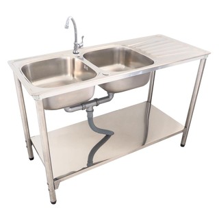 Sink stand FREE STANDING SINK AXIA OCEAN 120 STAINLESS Sink device Kitchen equipment อ่างล้างจานขาตั้ง ซิงค์ขาตั้ง 2หลุม