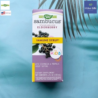 31% Sale!!! EXP: 02/2023 อัลเดอร์เบอร์รี่สำหรับเด็ก Sambucus for Kids Elderberry Immune Syrup 120 ml - Natures Way