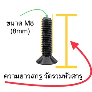 สกรูหัวจมเตเปอร์ เหล็กแข็ง M8 เกลียว 1.25 ทุกความยาว สกรู น็อต หกเหลี่ยม