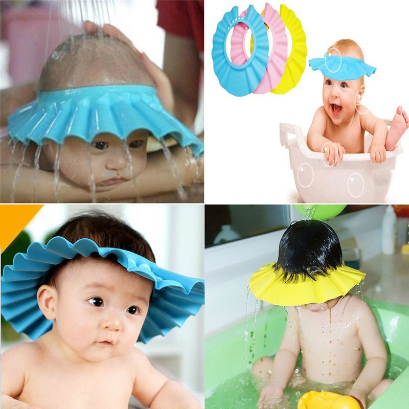 หมวกอาบน้ำ เด็ก แชมพู หมวกล้าง สระผมเด็ก ป้องกัน หู ตา ปรับขนาดได้ Random color