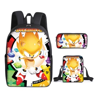 กระเป๋าเป้สะพายหลัง กระเป๋าสะพายไหล่ ลายการ์ตูนอนิเมะ Sonic Game สําหรับเด็กผู้ชาย และผู้หญิง 3 ชิ้น