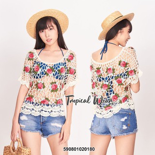 เสื้อถักโครเชต์ ลายดอกกุหลาบ summer top