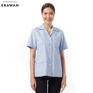 [สังกัดสาธารณสุข] Uniformthaiwacoal Nursy+ อนามัยริ้วฟ้าหญิง ปกฮาวาย เฉพาะเสื้อ FHW182