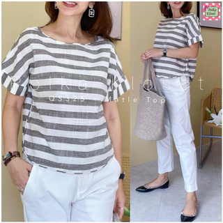 Matle Top เสื้อแขนสั้นไหล่ตกทรงหลวม พับเบิ้ลปลายแขน ผ้า cotton linen