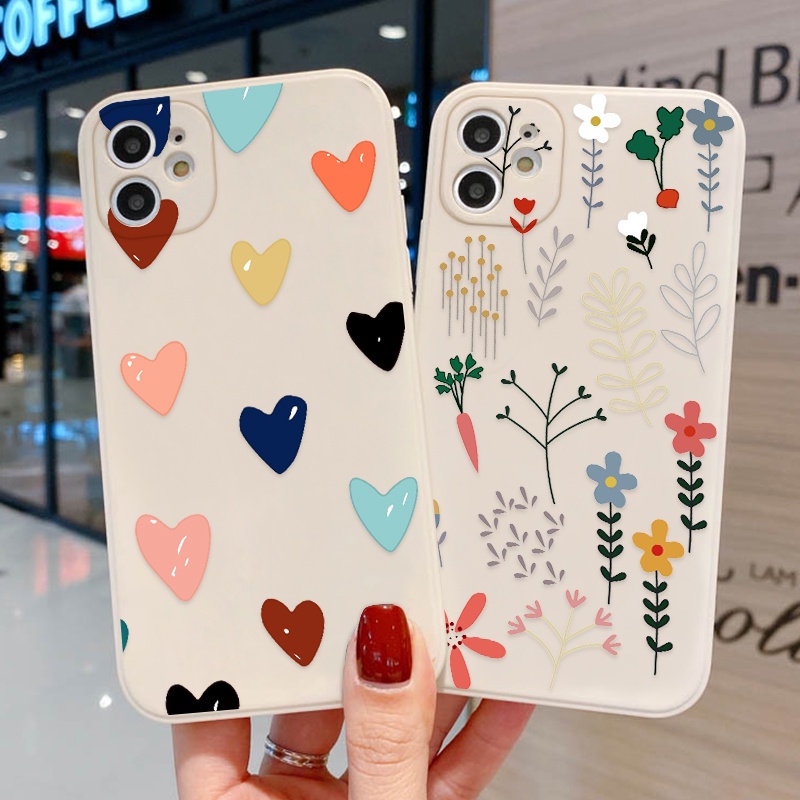 ซิลิโคนสแควร์สำหรับ for iPhone 11 14 Pro Max XR 6 6s 7 8 Plus 12 13 15 Pro Max XS Max กล้องป้องกันดอกไม้ฝาครอบโทรศัพท์