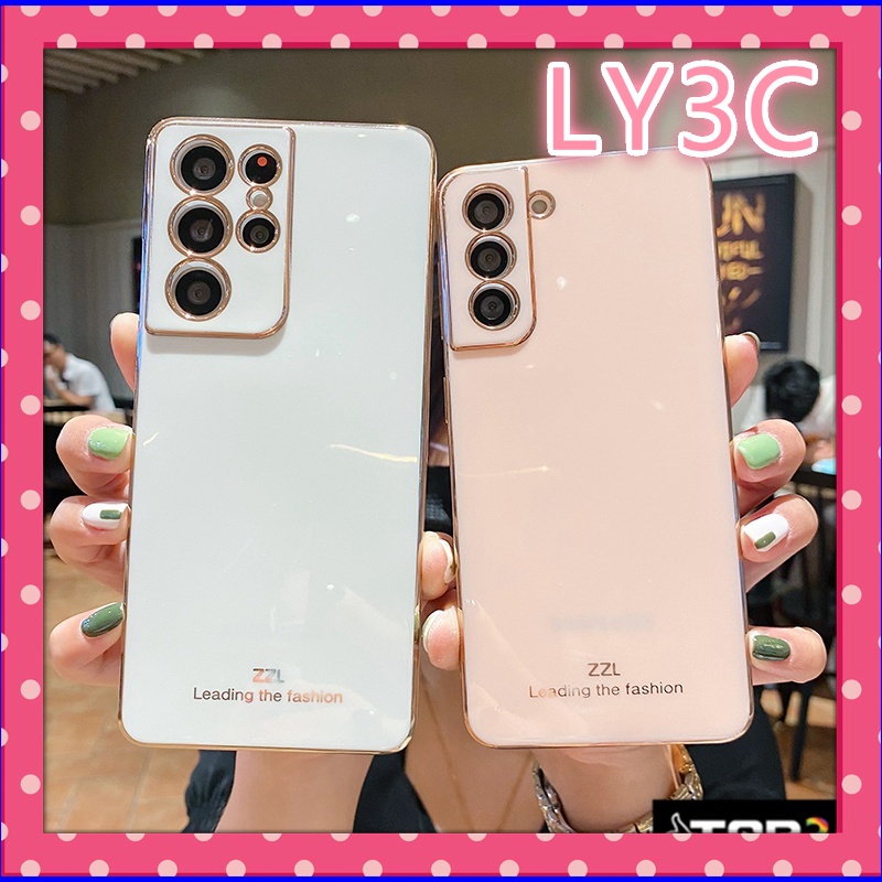 Ly3c เคสโทรศัพท์ ซิลิโคนนิ่ม ชุบไฟฟ้า ขอบตรง สําหรับ Samsung Galaxy s22 ultra s21 fe s22 s21 s21 ultra s21 plus s22 plus s22
