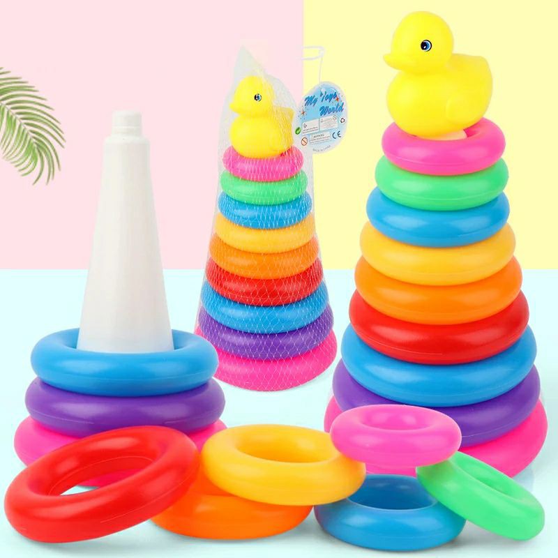 ห่วงเรียงซ้อนเป็ด 9 ชั้น ของเล่นเสริมพัฒนาการเด็ก เสริมกล้ามเนื้อมือ สีสันสดใส สำหรับเด็กเล็ก