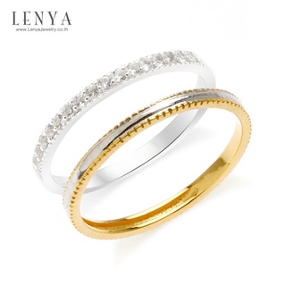 Lenya Jewelry  แหวนเงินแท้ 925 ดีไซน์ 2 in 1 ชุปทองคำขาวประดับพลอย สีขาวไวท์ โทปาซ  ชุปสองสี ทองคำขาวและทอง 18 เค