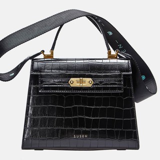 SUSEN l กระเป๋ารุ่น Jada Satchel Top Handle Bag Croc-Effect - Black กระเป๋าผู้หญิง กระเป๋าสะพาย