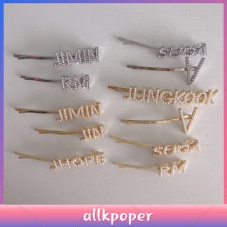 KPOP BTS Korean version of pearl crystal hairpin metal set word clip side clip card