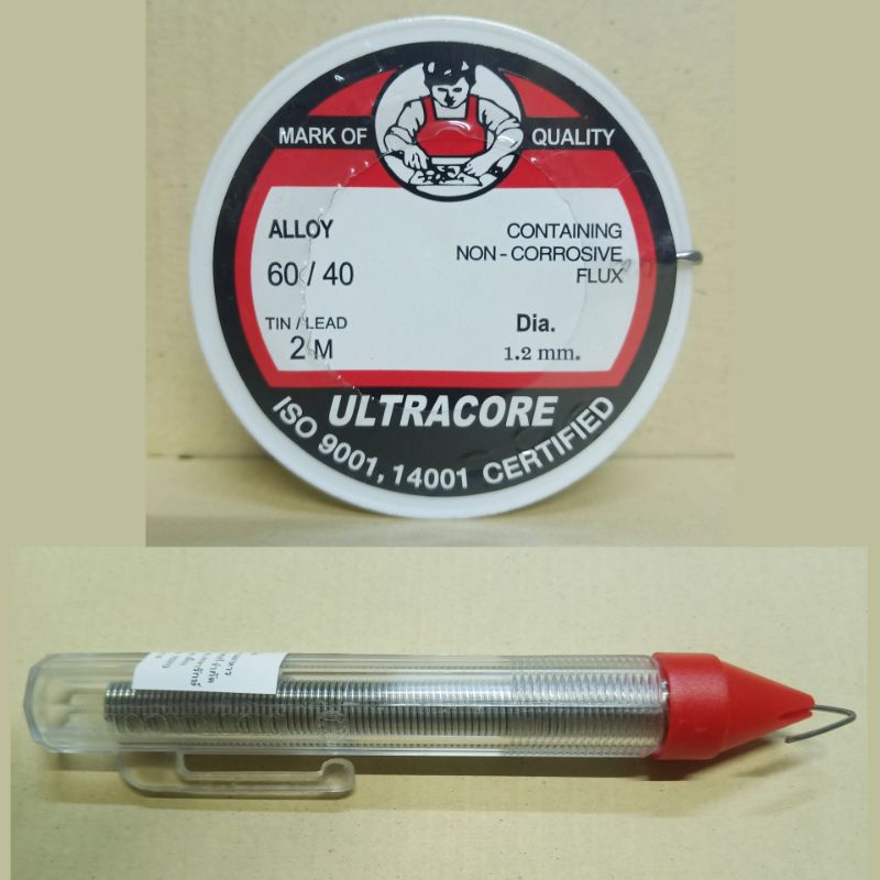 ตะกั่วบัดกรี ULTRACORE มีน้ำยาผสมในตัว 60/40 เส้นใหญ่1.2mm ตะกั่วปากกา,ตะกั่วม้วน2ม. มีให้เลือก2ขนาด