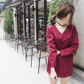 V neck long sleeve shift dress