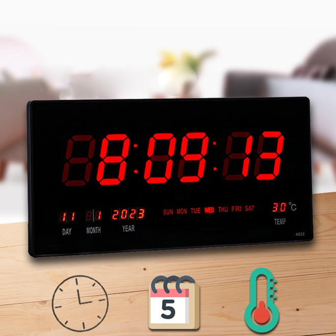 นาฬิกาดิจิตอล. LED Digital Clock รุ่น -4622 - Black -ขนาดใหญ่ พร้อมแถม หัวอะแดปเตอร์และ USB พร้อมส่ง