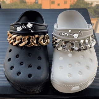 สายโซ่ สีเงิน สีทอง สําหรับตกแต่ง Crocs 2 ชิ้น