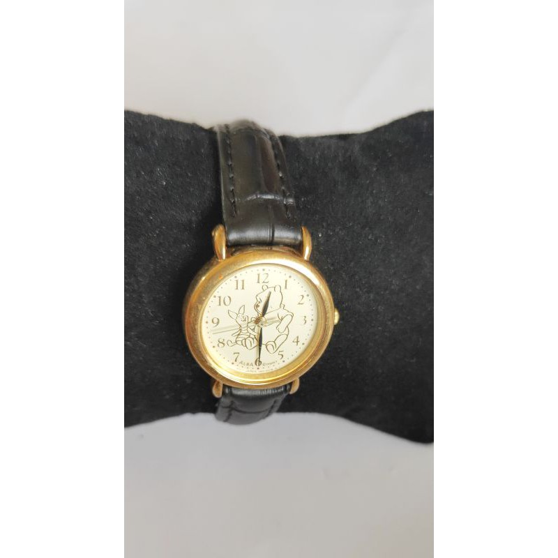นาฬิกาแบรนด์เนมalbaหน้าปัดสีทอง หนังสีดำของแท้มือสอง สภาพสวย