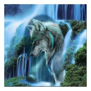 ❤Yves❤35 X 35cm Waterfall Wolf 5D Diamond DIY Painting Embroidery Kit Home Decor Handmade Craft