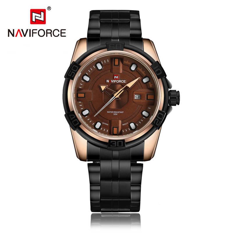 NAVIFORCE แบรนด์หรูทหารกีฬานาฬิกาผู้ชายกันน้ำสแตนเลสสตีลนาฬิกาควอตซ์วันที่นาฬิกาข้อมือนาฬิกาสปอร์ต