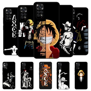 เคสโทรศัพท์มือถือ ซิลิโคนนิ่ม Tpu ลายการ์ตูนลูฟี่ วันพีซ สีดํา สําหรับ Xiaomi Redmi Note 11 Pro 5G 4G 11S POCO M4 X4 Pro 4G 5G