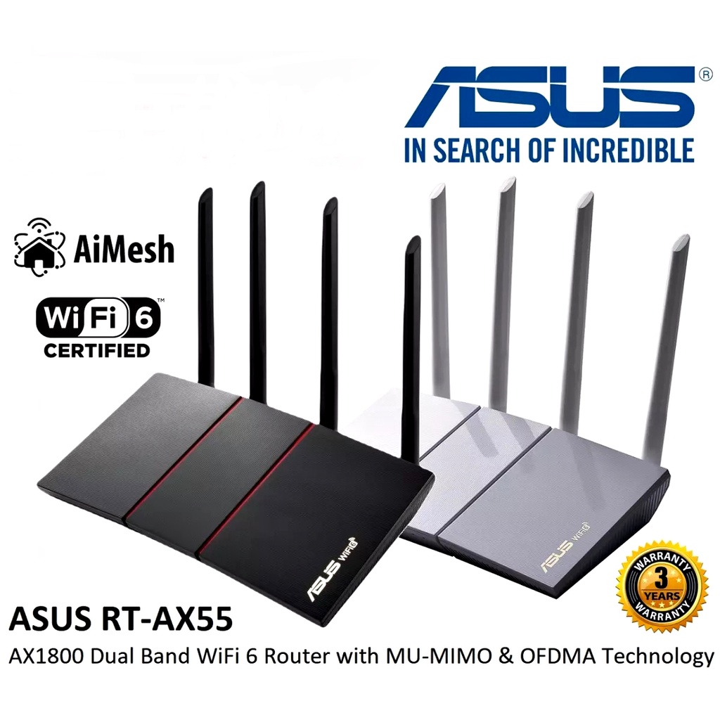 ⚡️เร้าเตอร์แรงๆ⚡️ ASUS (RT-AX55) AX1800 WiFi 6 Router Dual Band Gigabit Wireless Router 3y.