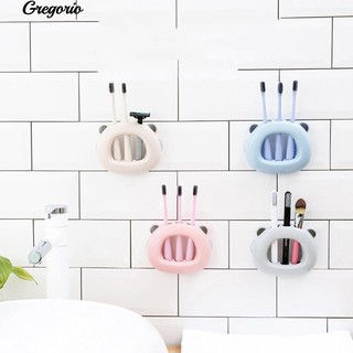 Gregorio หมีน่ารัก Sucker Wall Mount แปรงสีฟันผู้ถือแปรงแต่งหน้าแร็คเก็บของในห้องน้ำ