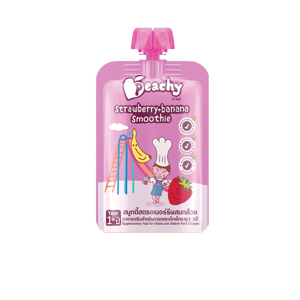 Peachy สมูทตี้สำหรับเด็กพีชชี่ รสสตรอเบอร์รี่ผสมกล้วย 1 ถุง (R6)