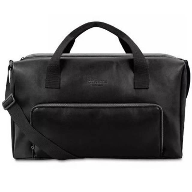 Calvin Klein Men’s Black Faux Leather Duffle Bag Gym Travel Cary on Handbag